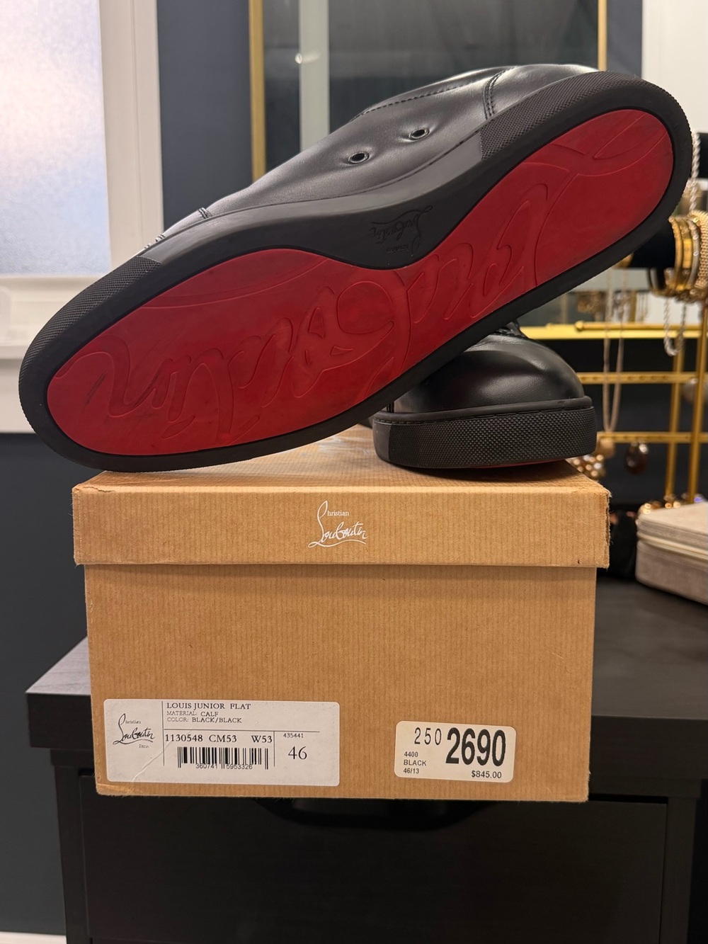 Christian Louboutin Black Leather Loafers with Red Soles